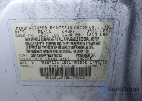 2011 Nissan Sentra 2.0Sl from USA, damaged, VIN 3N1AB6AP7BL679013